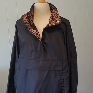 Lauren James Black Windbreaker Jacket with Leopard Print